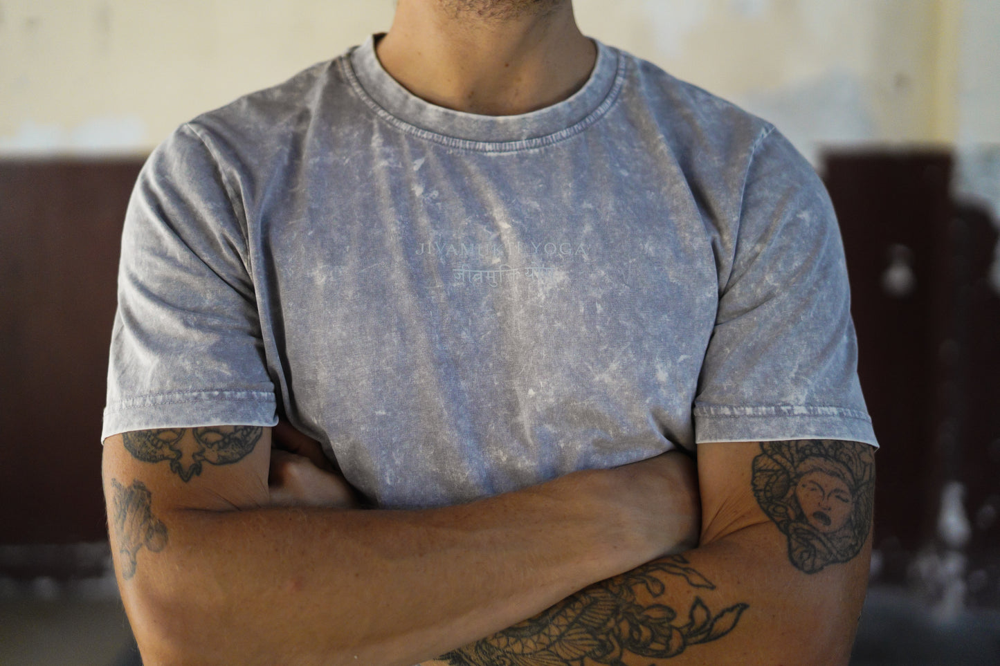 Jivamukti Unisex Acid Washed Oversized T-Shirt (Grey)